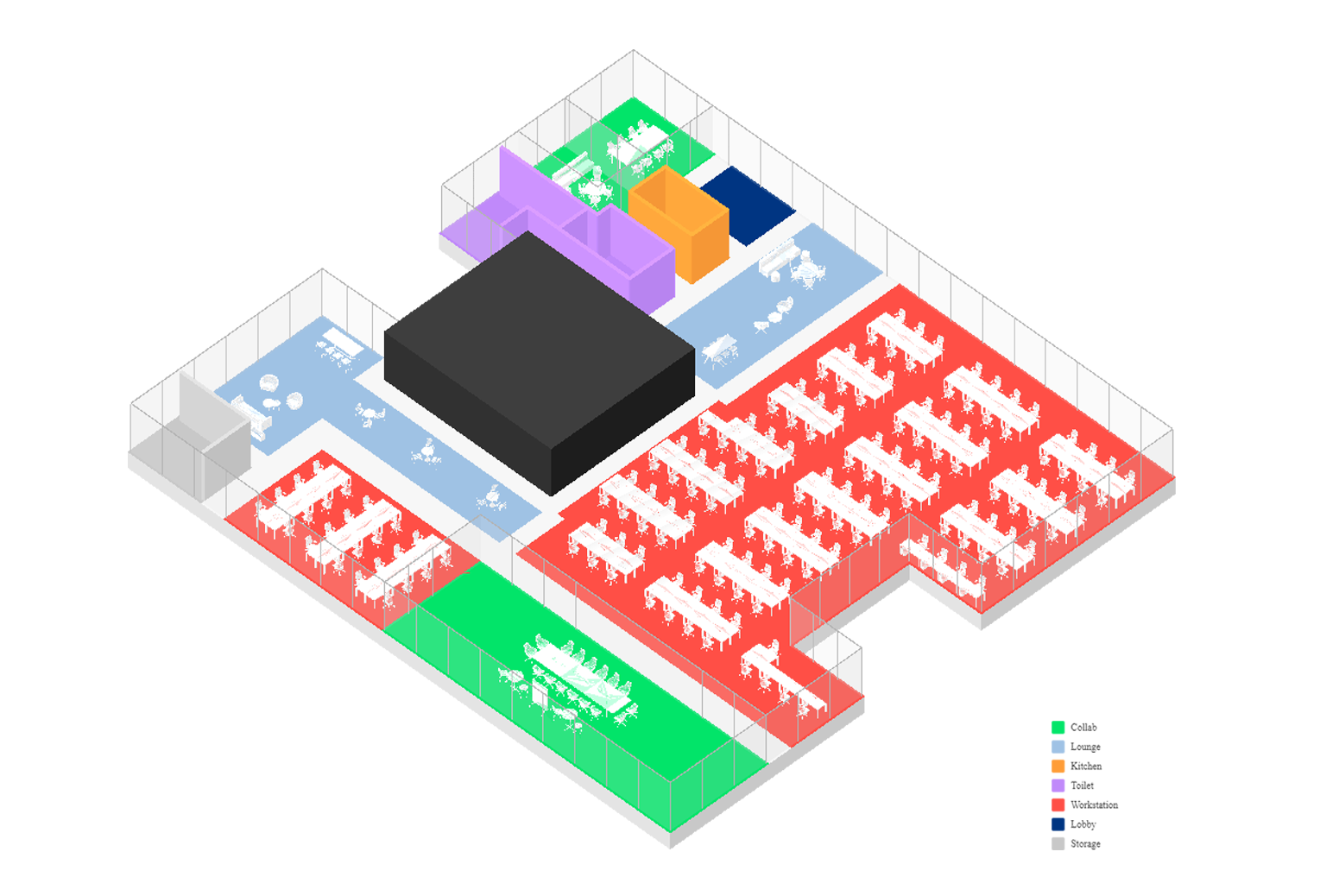 prompt user: "Design a layout with 50% desk zones, and 20% collaboration zones, 10% functional zones, 20% social zones"