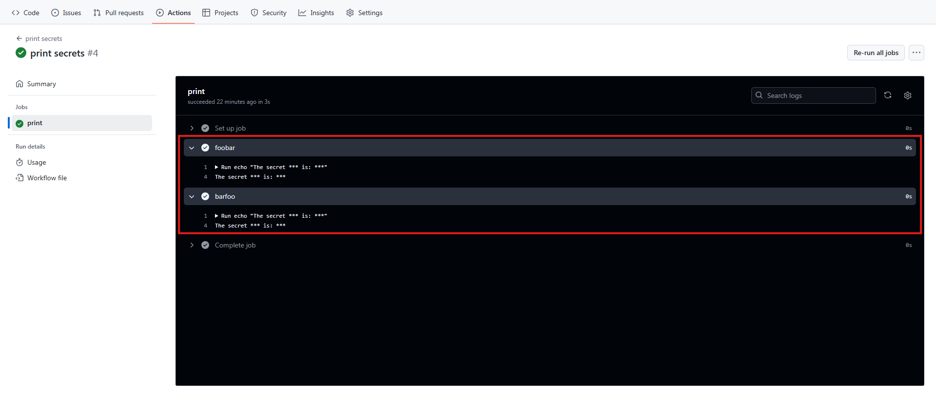 Result of running the workflow