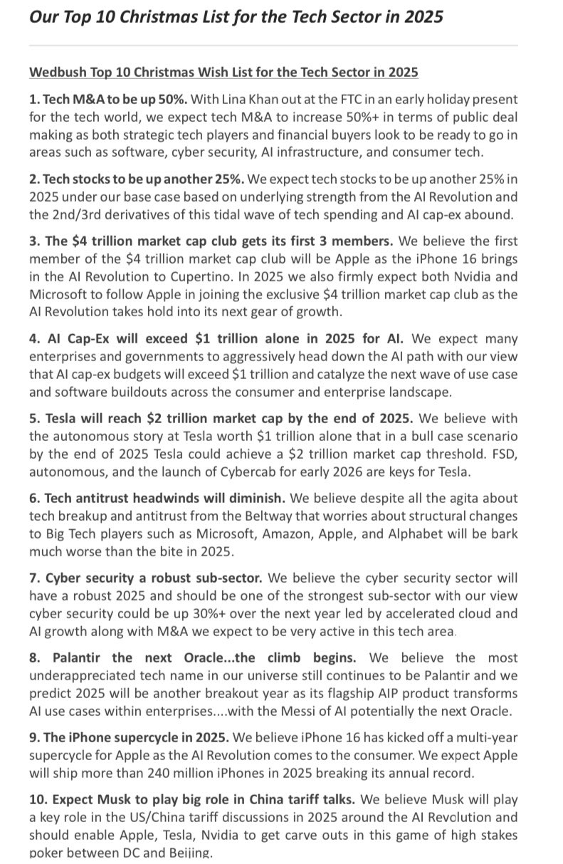 Wedbush Top 10 Christmas Wish List for the Tech Sector in 2025 from Dan Ives